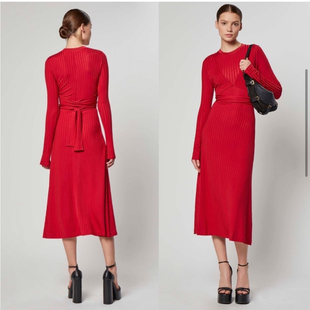 Altuzarra Masika Midi Ribbed Wrap Dress In Burnt Red Long Sleeve Size 38 (Us6) — image 3 of 8